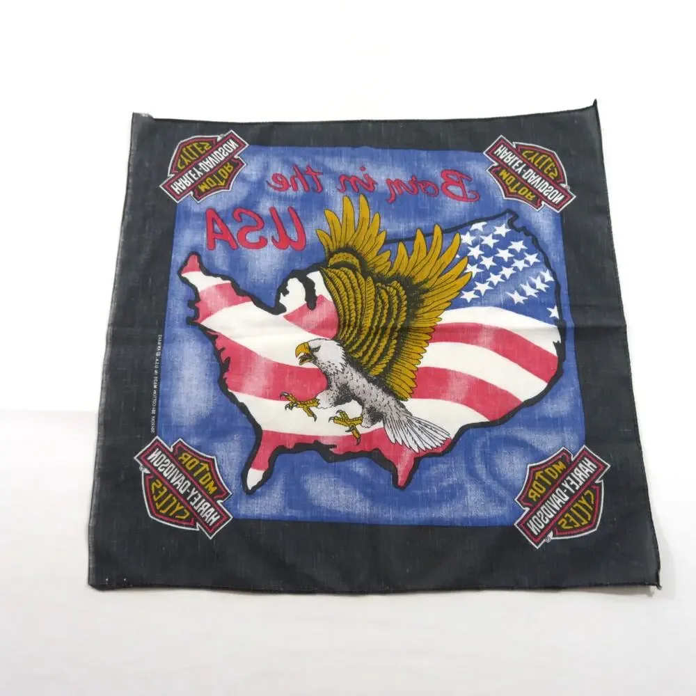 Harley Davidson Bandana Handkerchief Black White Eagle Made in USA 21x21 1990s